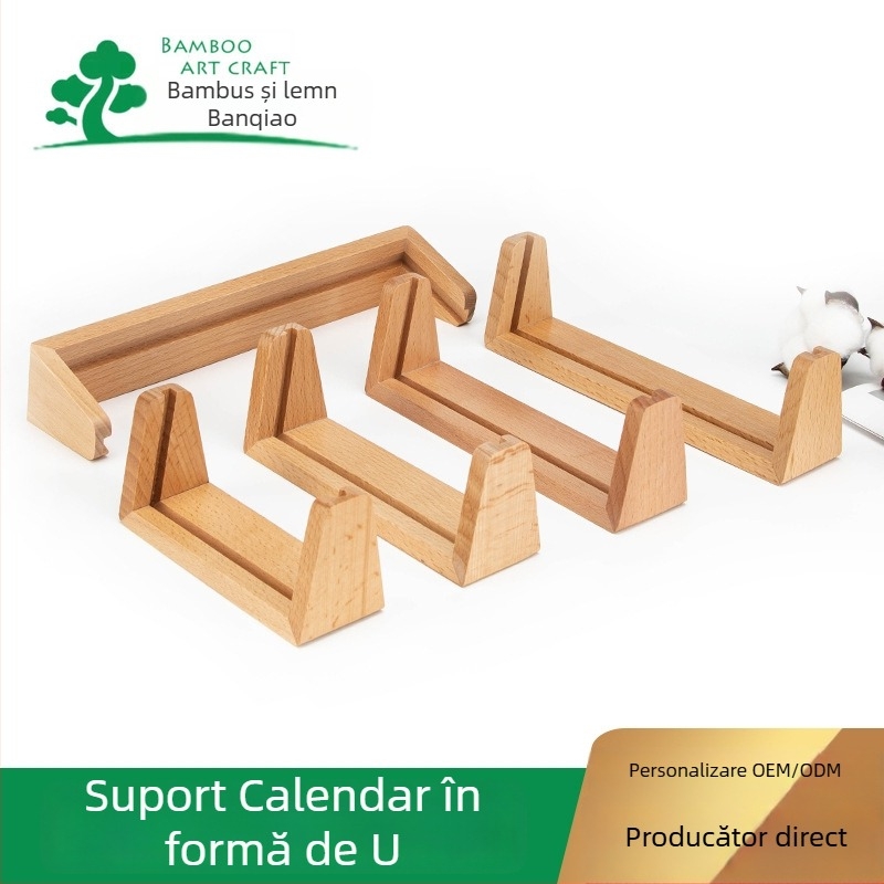 Bază din lemn pentru calendar și suport pentru telefon, suport în formă de U pentru cărți poștale, formă și model personalizabile, stil modern minimalist
