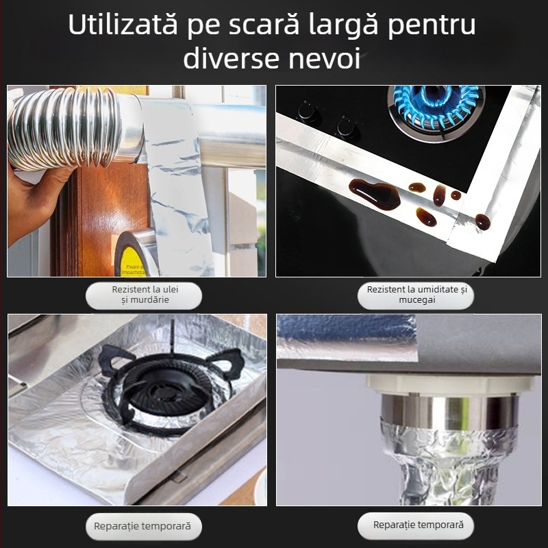 Bandă din aluminiu rezistentă la temperaturi înalte, marca Yida, pentru etanșare și reparații la hota de bucătărie, etanșare impermeabilă, reparație boiler, aluminiu 999
