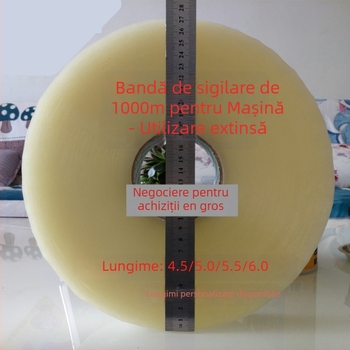 Bandă de etanșare pentru mașini, grosime 52 μm, substrat BOPP, adeziv hot-melt, seria: Bandă pentru mașini, rezistență la temperatură 10–35°C