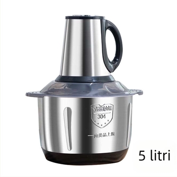 Mașină electrică de tocat carne pentru uz casnic, capacitate 5 L, 5 viteze, 40.000 RPM, vas și corp din oțel inoxidabil, procesor alimentar multifuncțional