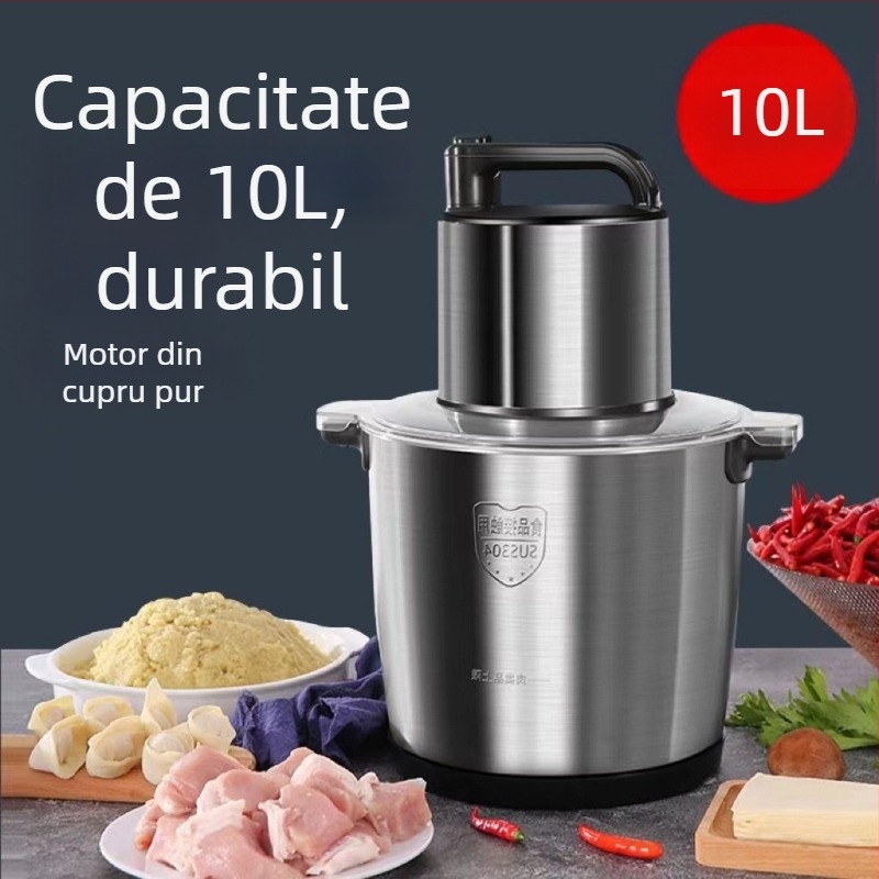 Mașină electrică de tocat carne pentru uz casnic, capacitate 5 L, 5 viteze, 40.000 RPM, vas și corp din oțel inoxidabil, procesor alimentar multifuncțional