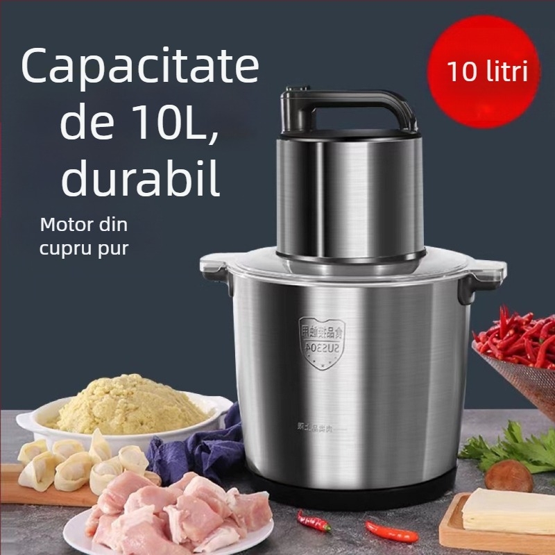 Mașină electrică de tocat carne pentru uz casnic, capacitate 5 L, 5 viteze, 40.000 RPM, vas și corp din oțel inoxidabil, procesor alimentar multifuncțional