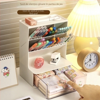 Suport pentru pixuri pentru elevi – Organizator de birou cu design înclinat (Plastic; Fără siglă; Fără personalizare; Fără autorizație IP; Fără mărci licențiate)