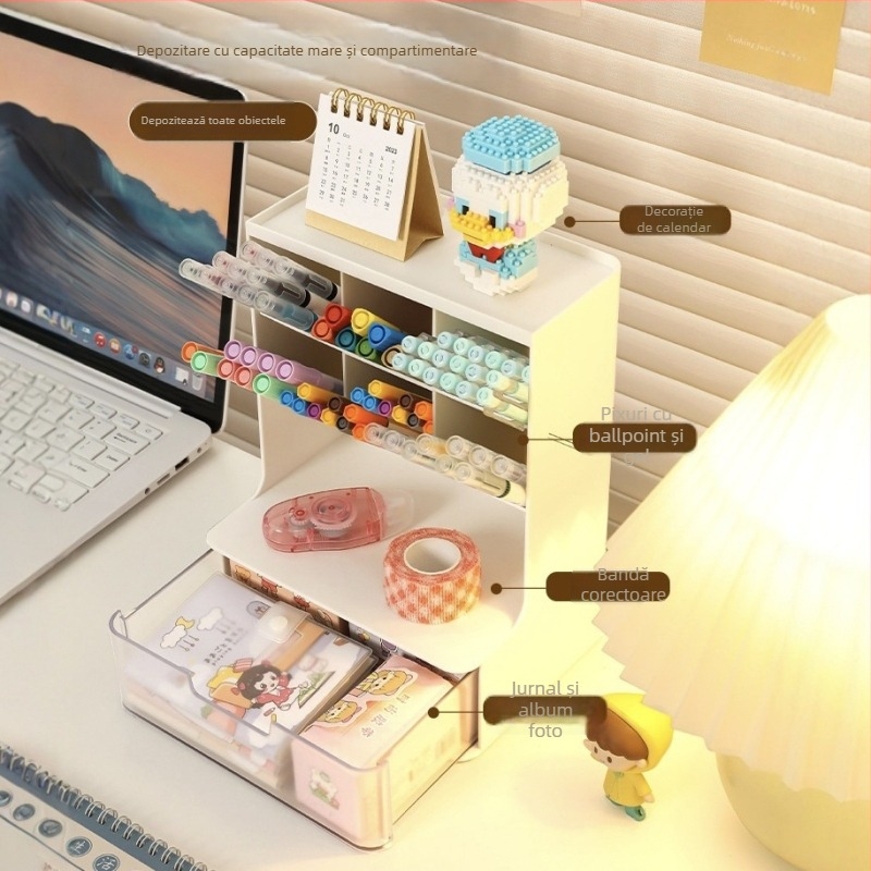 Suport pentru pixuri pentru elevi – Organizator de birou cu design înclinat (Plastic; Fără siglă; Fără personalizare; Fără autorizație IP; Fără mărci licențiate)