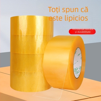 Bandă de ambalare transparentă - bază BOPP, adeziv cu reacție la presiune pe bază de apă, pentru sigilarea coletelor