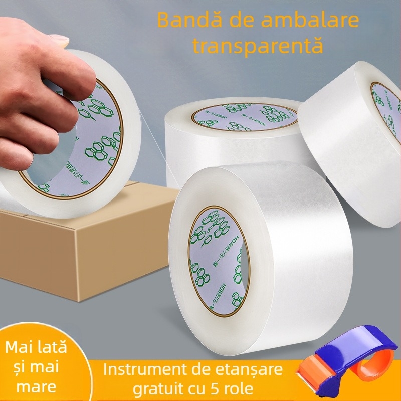 Bandă de ambalare transparentă - bază BOPP, adeziv cu reacție la presiune pe bază de apă, pentru sigilarea coletelor