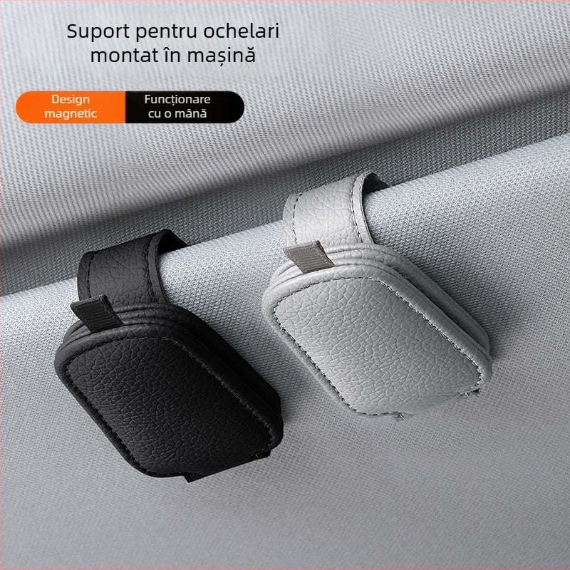 Suport multifuncțional pentru carduri auto din PU, cu clips pentru ochelari, suport pentru ID și suport pentru bilet, compatibil cu viziera mașinii