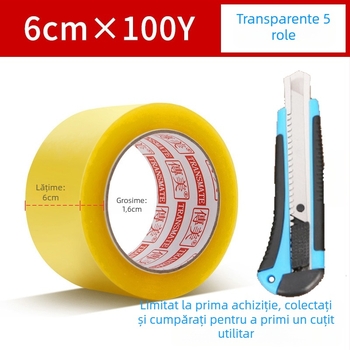 Bandă de ambalare, transparentă, grosime a filmului 1,4 μm, suport BOPP, sistem de adeziv: sigilare, rezistență la 60–80°C