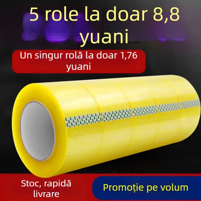 Bandă de ambalare, transparentă, grosime a filmului 1,4 μm, suport BOPP, sistem de adeziv: sigilare, rezistență la 60–80°C