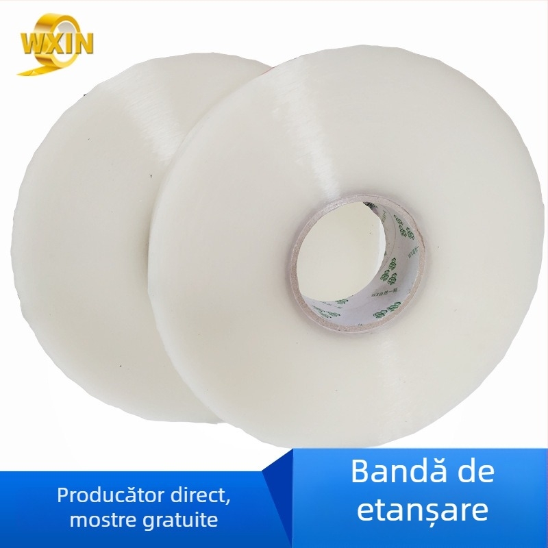 Bandă de sigilare pentru mașini - transparentă, 50 μm grosime, film BOPP, adeziv pe bază de presiune, vâscozitate mare, pentru echipamente automate de ambalare