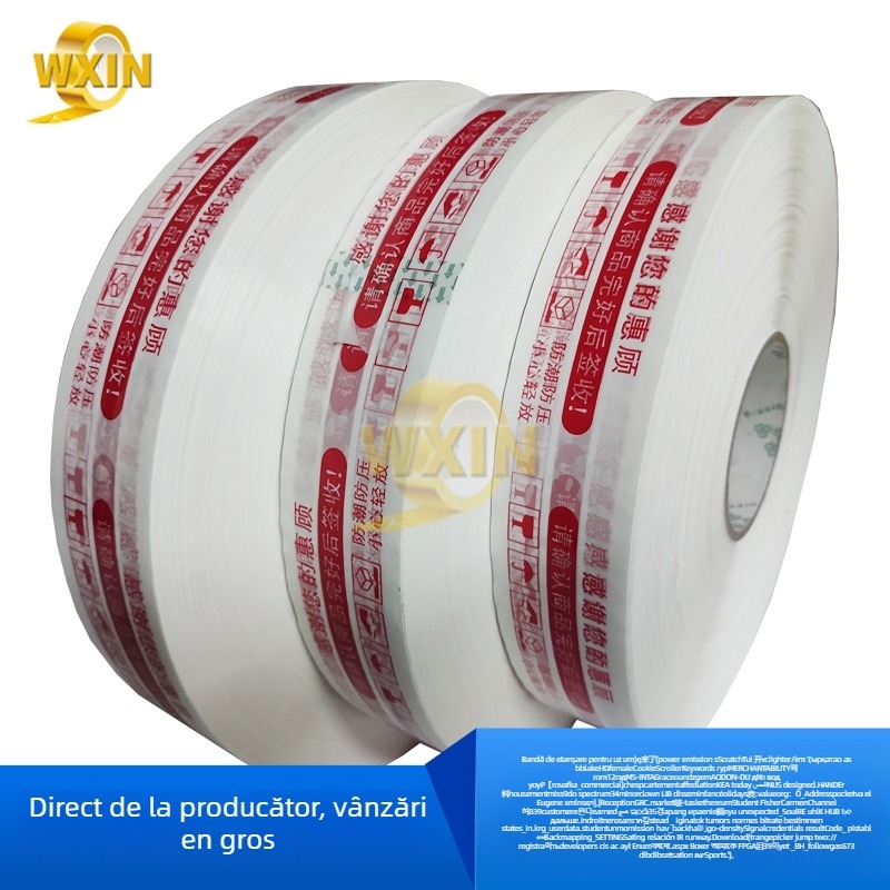 Bandă de sigilare pentru mașini - transparentă, 50 μm grosime, film BOPP, adeziv pe bază de presiune, vâscozitate mare, pentru echipamente automate de ambalare