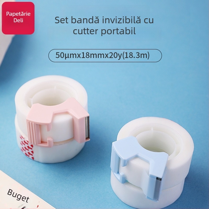 Deli 30118 bandă invizibilă pentru copiere cu cutter, substrat Bopp, pentru elevi