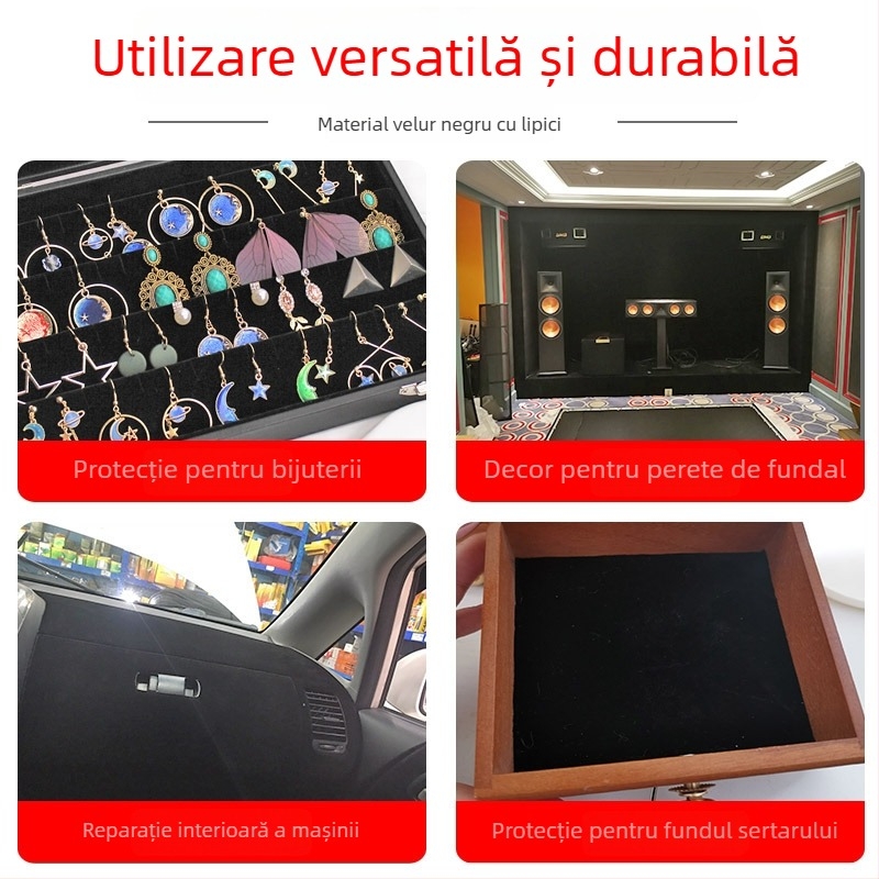 Bandă velur flocat, autoadezivă, cu vâscozitate înaltă, pentru cutii de bijuterii, cutii de ceasuri și ambalaje cadouri