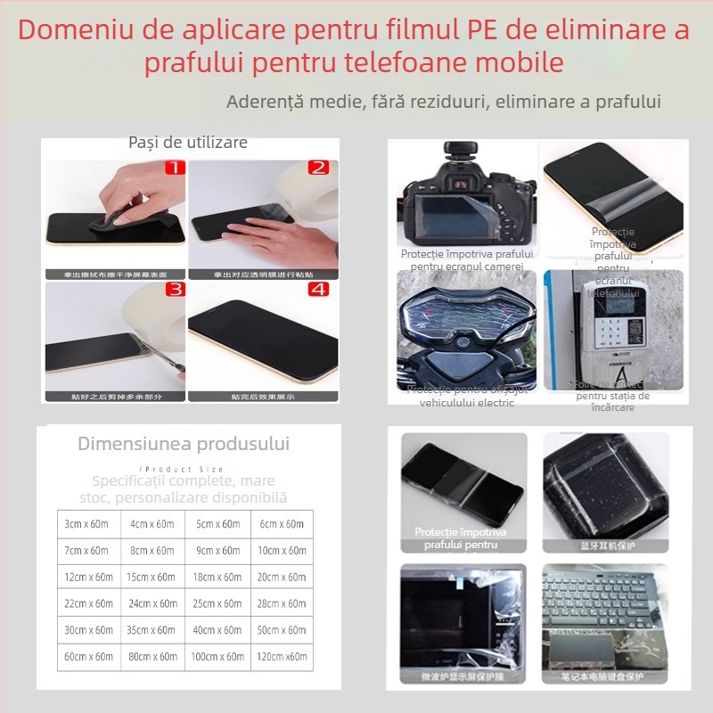Film PE pentru curățarea ecranelor de telefoane mobile, transparent, adeziv mediu, nucleu din carton, procesare personalizată