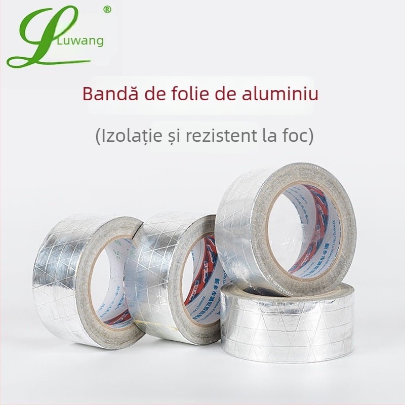 Bandă din folie de aluminiu întărită pentru electronice, frigidere și etanșare conducte; grosime 0,15 mm, suport folie de aluminiu; rezistență la temperaturi pe termen lung 60°C, pe termen scurt 80°C; marca Liangwang