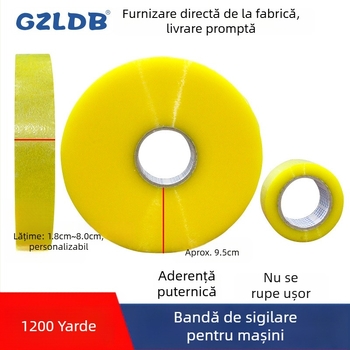 Bandă de sigilare pentru mașină, grosime 52 µm, film OPP cu backing BOPP, pentru sigilarea mașinilor