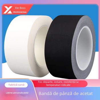 Bandă izolatoare din țesătură de acetat pentru cabluri – temperatură înaltă, aderență mare, ignifugă (Substrat: țesătură de acetat cu adeziv acrilic; Sistem de adeziv: pe bază de cauciuc; Grosime: 0,22 mm; Nucleu: carton; Viscositate: 23 N/mm)