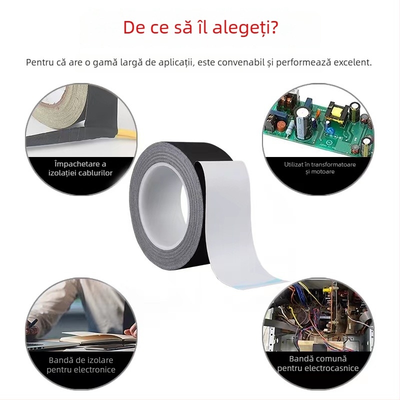 Bandă izolatoare din țesătură de acetat pentru cabluri – temperatură înaltă, aderență mare, ignifugă (Substrat: țesătură de acetat cu adeziv acrilic; Sistem de adeziv: pe bază de cauciuc; Grosime: 0,22 mm; Nucleu: carton; Viscositate: 23 N/mm)