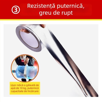 Bandă din folie de aluminiu pentru repararea conductelor de apă la temperaturi ridicate, adeziv pe bază de apă, lungime 10/20 m, lățime 3/5 cm, miez din carton, bandă industrială