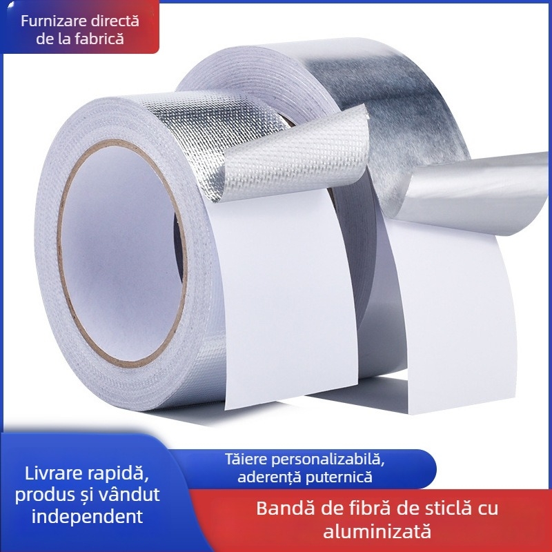 Bandă din folie de aluminiu pentru repararea conductelor de apă la temperaturi ridicate, adeziv pe bază de apă, lungime 10/20 m, lățime 3/5 cm, miez din carton, bandă industrială
