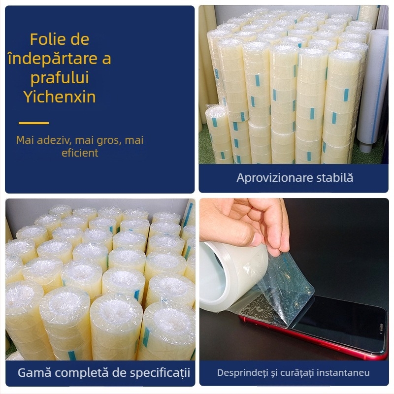 Film PE pentru îndepărtarea prafului de pe ecranele telefoanelor, rolă de 200 m, bandă adezivă pentru praf, grosime 0,05 mm, transmisie luminoasă 80%