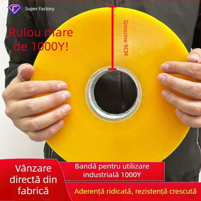 Bandă transparentă de sigilare colete pentru mașini automate de ambalare, 50U grosime, film BOPP, adeziv pe bază de apă, vâscozitate înaltă, rupere cu unealtă