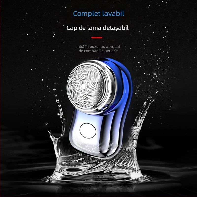 Aparat de ras electric cu cap rotativ, baterie încorporată 500–800 mAh, autonomie de 60 de minute, motor fără perii, cap de ras detașabil și lavabil