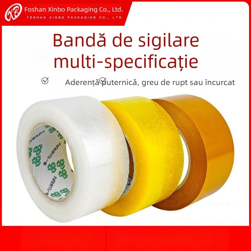 Bandă de ambalare transparentă pentru logistică, adeziv puternic, folie BOPP, adeziv pe bază de apă, grosime 2,2, rezistență la temperaturi 60–80°C (pe termen lung/pe termen scurt)