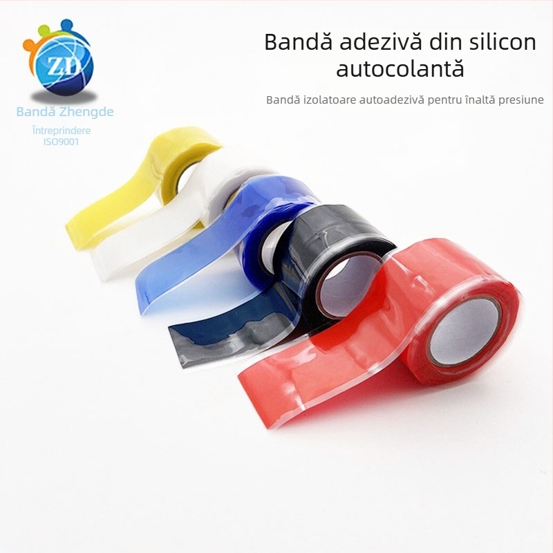 Bandă autoadezivă din silicon pentru izolație electrică de înaltă tensiune și protecție împotriva incendiilor; bază: cauciuc siliconic; interval de temperatură -50–300°C (scurtă durată) și 260°C (lungă durată).