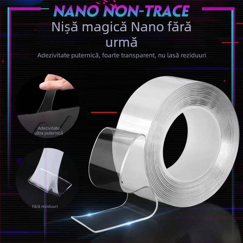 Bandă dublu adezivă Magic Nano, transparentă, cu viscozitate înaltă pentru fixare pe perete; Material: Other; Import: No; Categoria produsului: Suction cup hook