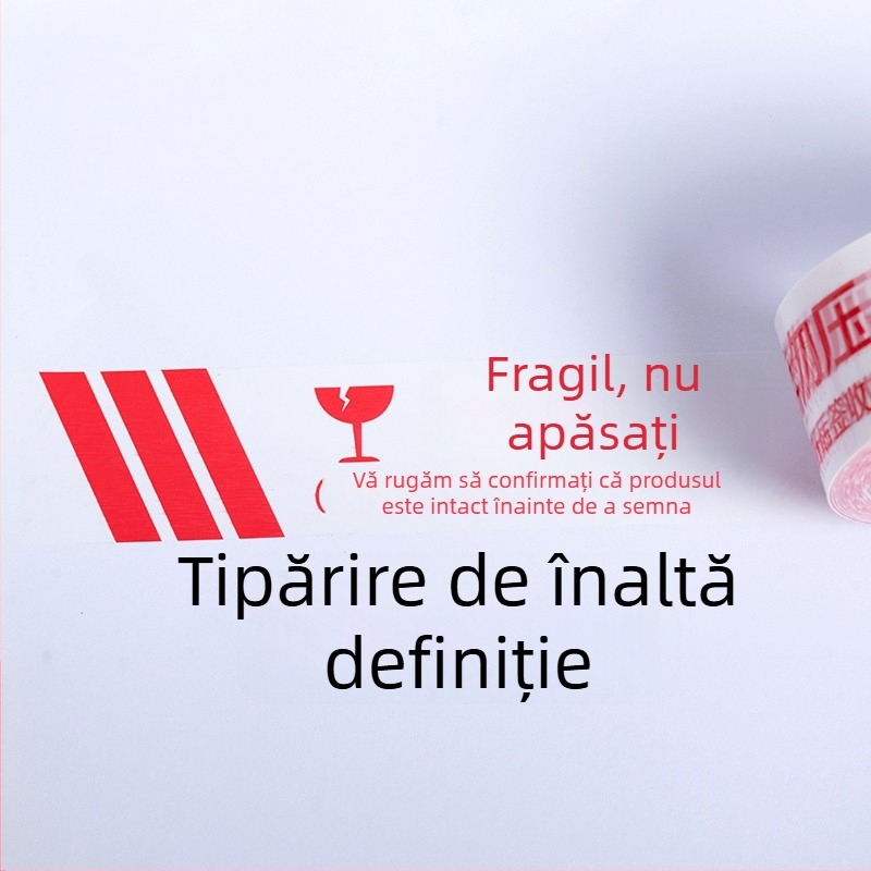 Bandă de ambalaj cu avertisment Fragil, film BOPP, grosime 52 µm, adeziv pe bază de apă, 1 rol, pentru sigilare și ambalare