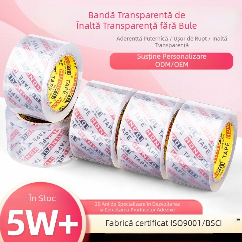 Bandă de ambalare - Transparentă înaltă, fără bule (50 mm grosime; film BOPP; adeziv acrilic; aderență puternică)