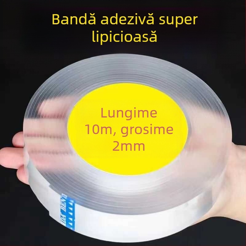 Bandă dublu-adezivă nano magic, fără urme, transparentă, cu vâscozitate înaltă pentru montaj pe perete