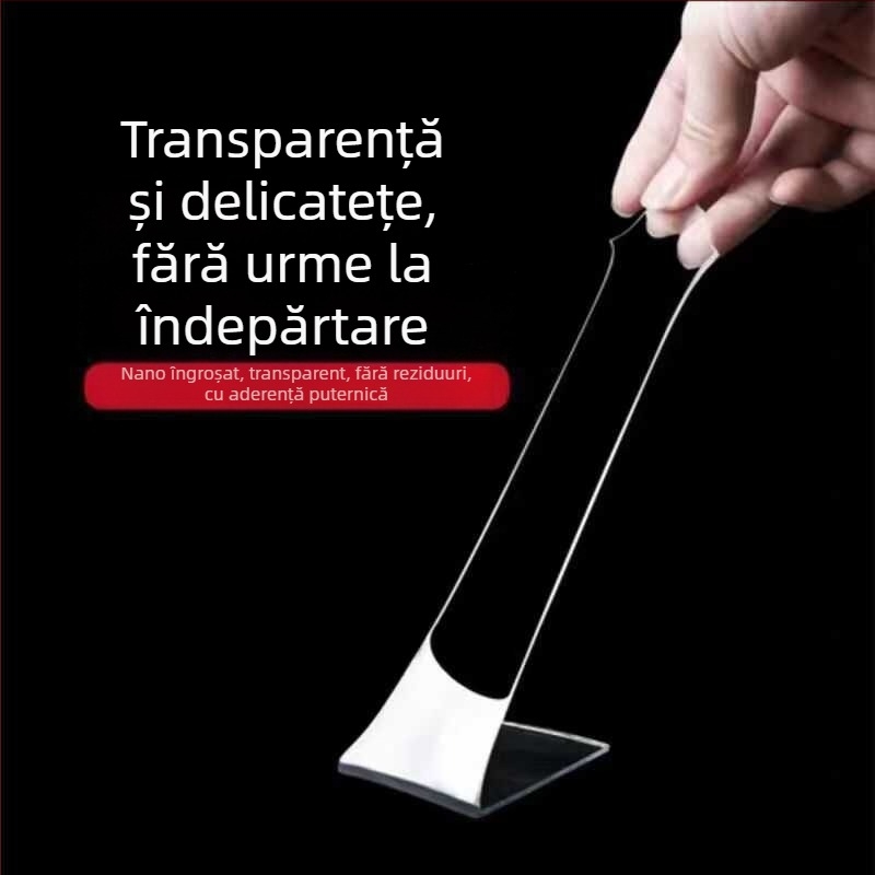 Bandă dublu-adezivă nano magic, fără urme, transparentă, cu vâscozitate înaltă pentru montaj pe perete
