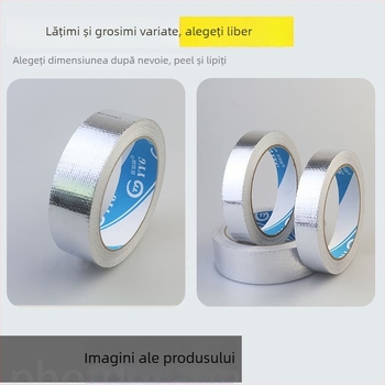 Bandă din fibră de sticlă cu folie de aluminiu, adeziv pe bază de cauciuc, rezistentă la temperaturi înalte, ignifugă, grosime 0,15 mm