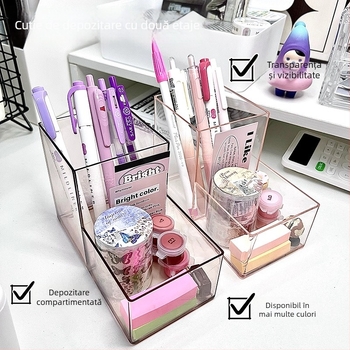 Cutie de depozitare pentru birou, transparentă, cu divizoare; polistiren; model: înaltă și joasă depozitare