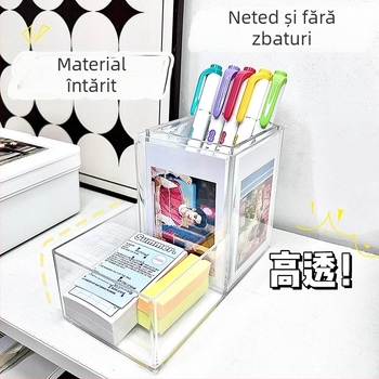 Cutie de depozitare pentru birou, transparentă, cu divizoare; polistiren; model: înaltă și joasă depozitare