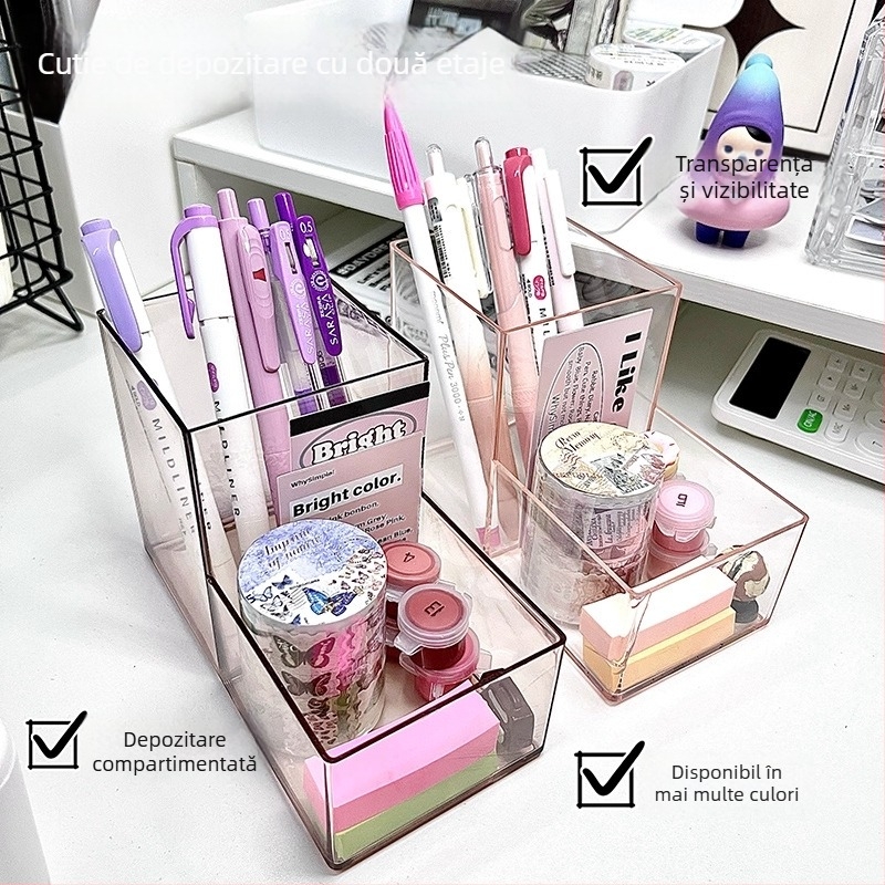 Cutie de depozitare pentru birou, transparentă, cu divizoare; polistiren; model: înaltă și joasă depozitare