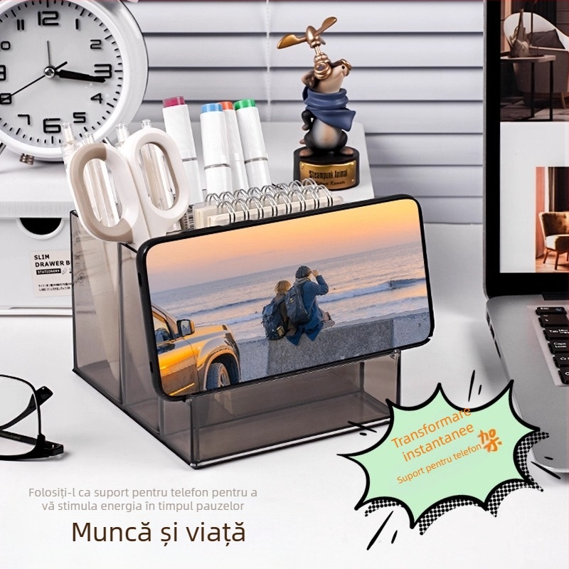 Cutie de depozitare pentru birou, transparentă, cu divizoare; polistiren; model: înaltă și joasă depozitare