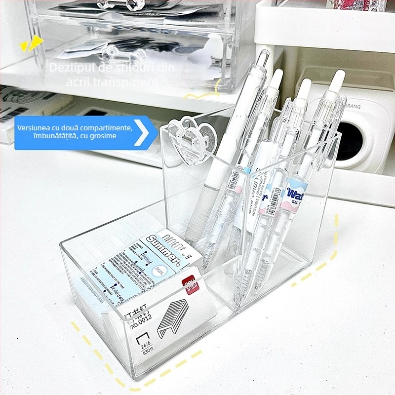 Cutie de depozitare pentru birou, transparentă, cu divizoare; polistiren; model: înaltă și joasă depozitare