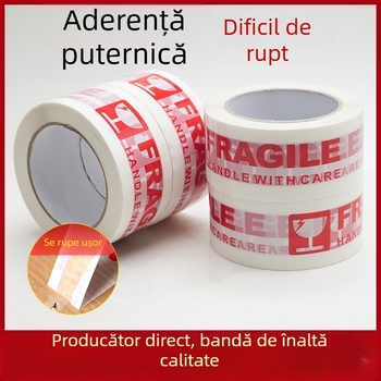 Bandă de ambalare cu avertisment pentru fragil, adeziv cu viscozitate înaltă, film 50 μm, lățime 50 mm, lungime 100 m