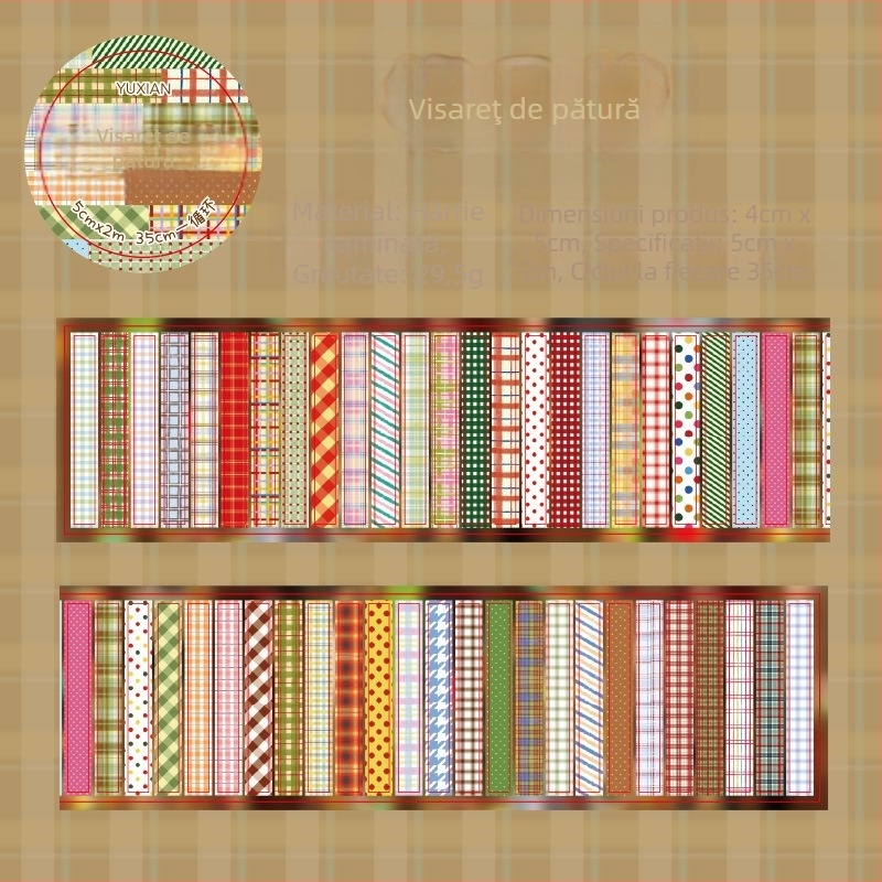 Bandă decorativă pentru planificator și carduri de pe spatele telefonului, cu modele creative; lungime 2 m, lățime 5 cm, bază: hârtie acoperită, marcă Yu Xian