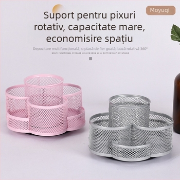 Suport pentru pix rotativ din metal, design cu floare de prune, organizator de birou multifuncțional