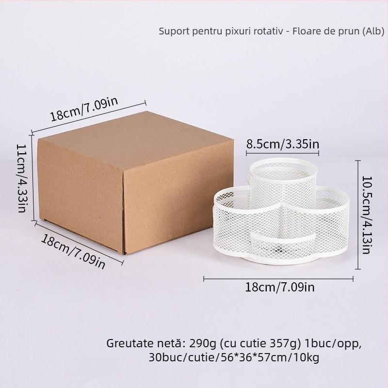 Suport pentru pix rotativ din metal, design cu floare de prune, organizator de birou multifuncțional