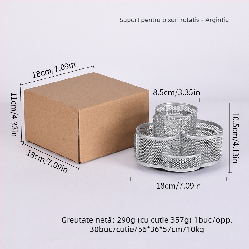 Suport pentru pix rotativ din metal, design cu floare de prune, organizator de birou multifuncțional