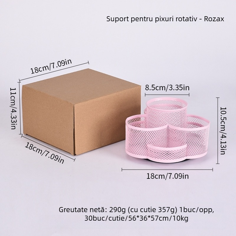 Suport pentru pix rotativ din metal, design cu floare de prune, organizator de birou multifuncțional