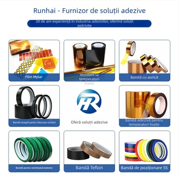 Bandă PET de mască pentru fixarea marginii bateriei, grosime 0,05 mm, adeziv acrilic, rezistență la temperatură pe termen lung 130°C, pe termen scurt 180°C, interval -40°C până la 130°C, necesită unelte pentru tăiere