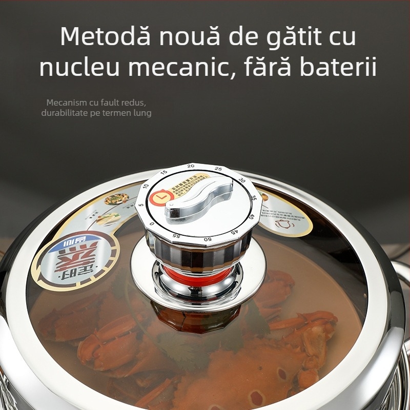 Oală de abur din oțel inoxidabil 304, cu trei etaje, capac transparent – potrivită pentru plită cu inducție, fund multistrat