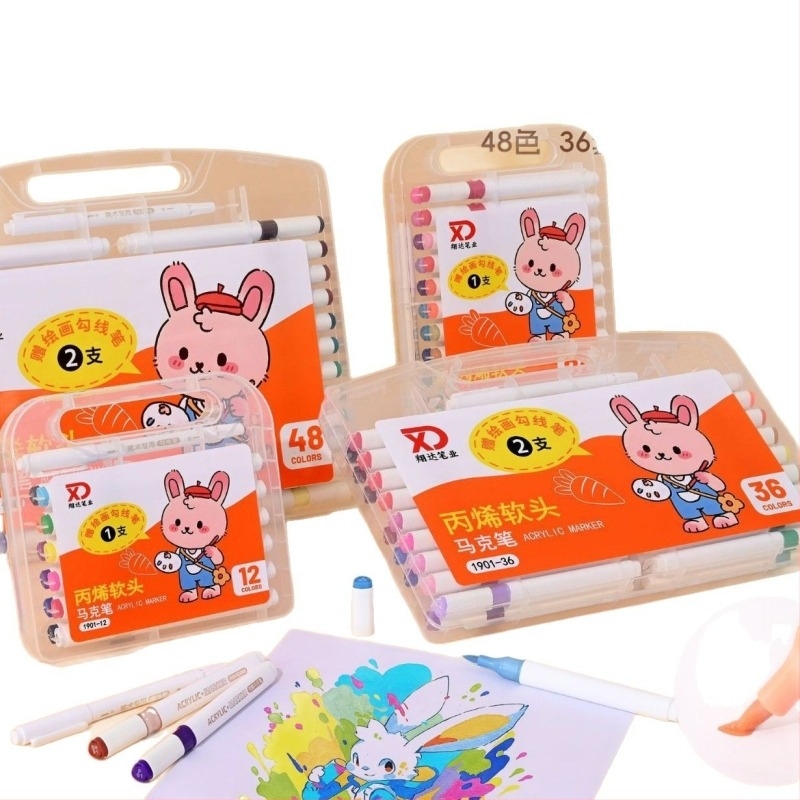 Marker acrilic pentru copii, vârf moale, pentru pictură opacă; corp din polistiren; vârf din fibră; origine Wenzhou