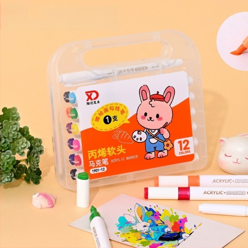 Marker acrilic pentru copii, vârf moale, pentru pictură opacă; corp din polistiren; vârf din fibră; origine Wenzhou